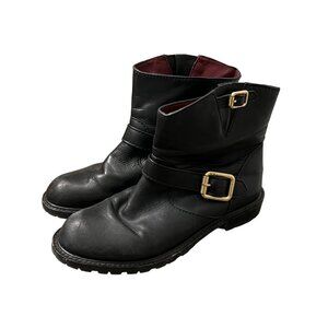 Marc Jacobs Black Combat Boots with Gold Buckles